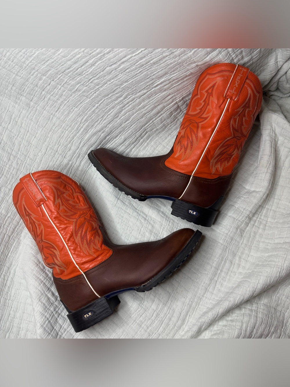 Tony Lama TLX XT6001 Western Cowboy Boots Men’s 10.5D Brown Leather Orange Shaft
